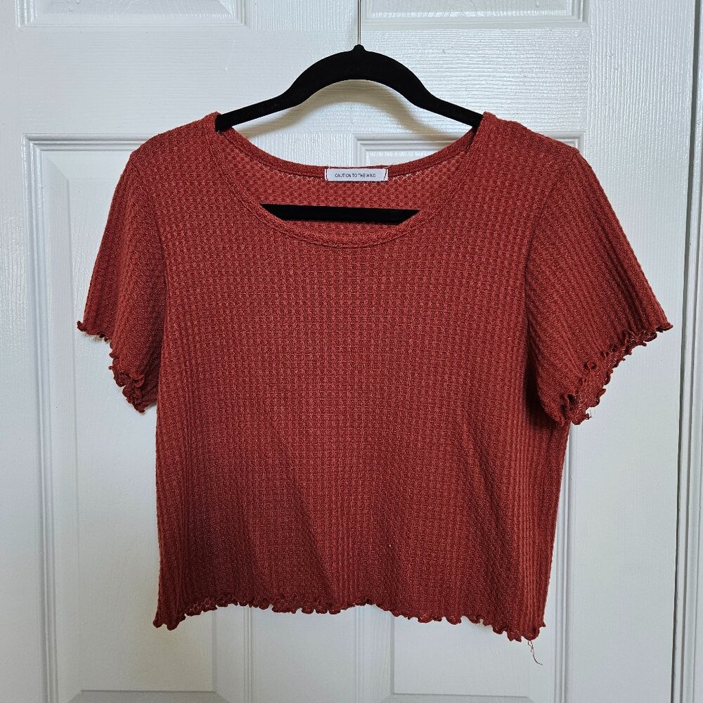Caution to the Wind Orange Waffle Knit Crop Top